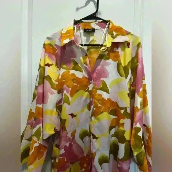 GiGio Floral Dolman sleeve button down top Blouse Size Large - Picture 2 of 9